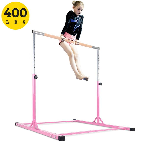 Zupapa Gymnastic Bar, Adjustable Height 3'-5' Junior Pro Gym Bar - Perfect for Gymnast Exercise, 400 lbs Weight Capacity Pink