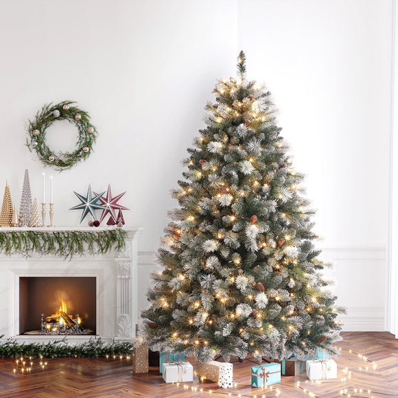 OasisCraft Pre-lit Snowy Aspen Spruce Christmas Tree 4.5FT Flocked Artificial Christmas Tree
