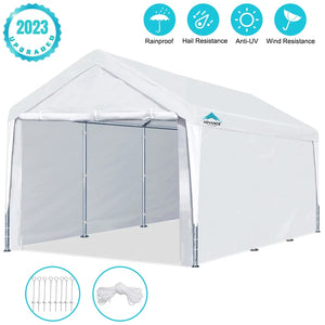 ADVANCE OUTDOOR 10x20 ft Heavy Duty Carport Car Canopy Tent with Removable Sidewalls and Doors, 8 Steel Legs, White