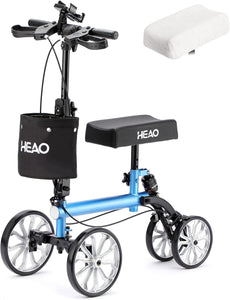 HEAO Knee Walker with Shock Absorber for Foot Injuries, 10" All Terrain Wheels Knee Scooter with Phone Holder, Adjustable Height Blue