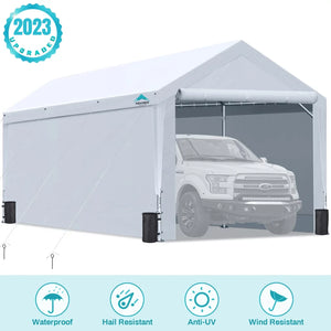 ADVANCE OUTDOOR Upgraded 10'x20' Heavy Duty Carport with Adjustable Height from 9.5 to 11 ft, Car Canopy Garage with Sidewalls and Doors, White