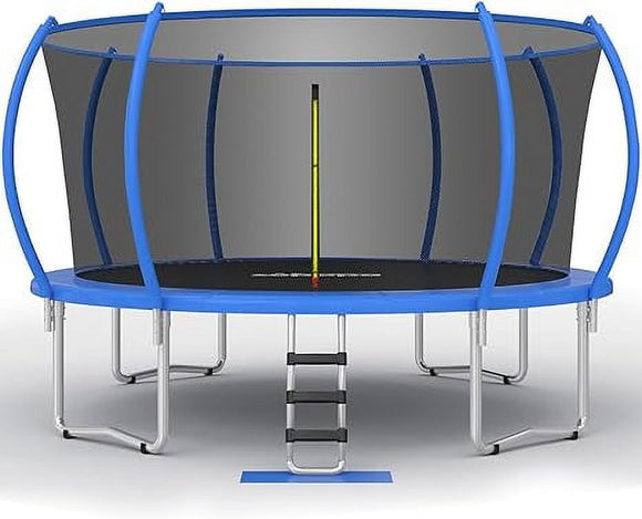 Zupapa No-Gap Design 15 14 12 10FT Trampoline for Kids with Safety Enclosure Net 425LBS Weight Capacity Outdoor Backyards Trampolines for Children Blue