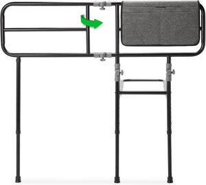 GreenChief Folding Bed Assist Rail for Elderly Adults - Fall Prevention Bed Cane with Adjustable Height, Bed Safety Grab Bar with Storage Pouch, Fit King, Queen, Full, Twin (Holds up to 350 lbs)