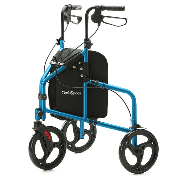 OasisSpace 3 Wheel Walker for Seniors - Lightweight and Foldable Three Wheel Rollator Walker with Height Adjustable Handles
