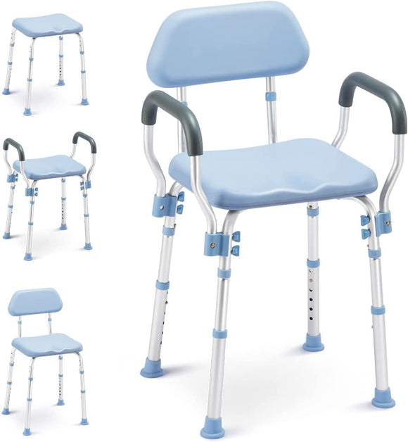 OasisSpace Padded Shower Chair, Tool-Free Bath Chair for Inside Shower - Anti Slip Bathroom Seat for Seniors with Detachable Backrest & Armrest