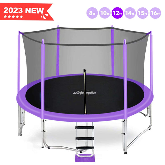 Zupapa 16 15 14 12 10 8FT Kids Trampoline 425LBS Weight Capacity with Enclosure net Safety Pad Jumping Mat Spring Include All Accessories Outdoor Backyard Trampoline(12FT)