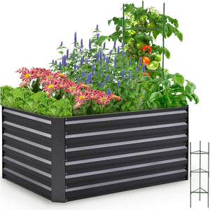 Quictent Galvanized Raised Garden Bed 4x3x2ft W/ Tomato Cage, Thickened Metal Bottomless Planter Box Hold for Vegetables Flowers Herbs