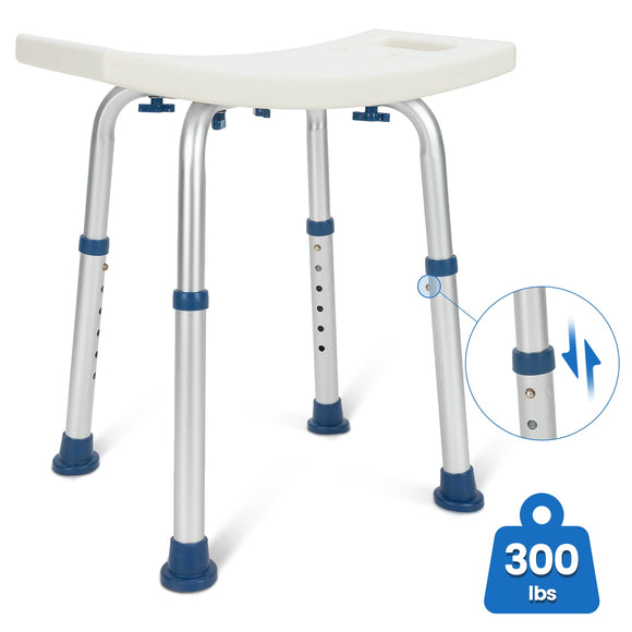 Zler Adjustable Shower Chair 300lb Tool Free & Heavy Duty Shower Stool for Elderly, Senior, Handicap, Disabled