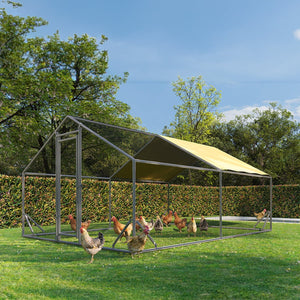 Free Paws 1.26" Tube Large Metal Chicken Coop Walk-in Chicken Run with Galvanized Wire Netting and Waterproof & Anti-UV Cover for Outdoor Farm(19.7' L x 9.8' W x 6.6' H)