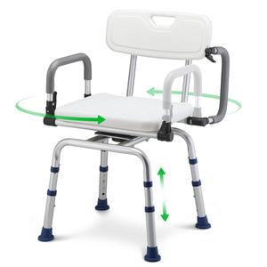 GreenChief Swivel Shower Chair with Arms and Back 300 LB, Rotating Bath Seat Adjustable Medical Bathtub Transfer Bench with Pivoting Armrests, Bathroom Aid for Elderly, Handicap, Disabled