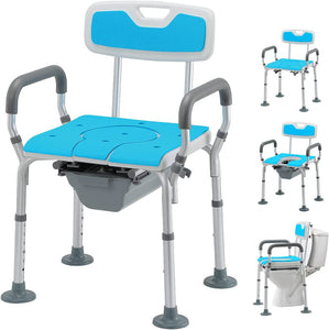 HEAO 4 in 1 Heavy Duty Shower Chair with Back and Arms, Medical Bedside Commode, Adjustable Toilet Safety Frame and Raised Toilet Seat with Non-Slip Rubber Tips for Seniors, Disabled and Pregnant