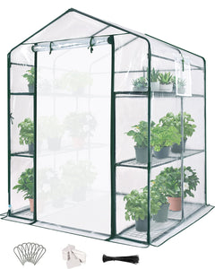 Quictent Greenhouse Screen Door and Windows, 3 Tiers 6 Shelves 56"x56"x77", Walk-in Planting Garden Greenhouse for Winter Indoor Outdoor