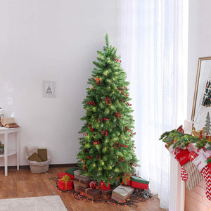 LIFEFAIR 4.5FT Prelit Slim Christmas Tree, Decorated with 150 Clear Lights and Realistic 452 Thicken Tips, Hinged