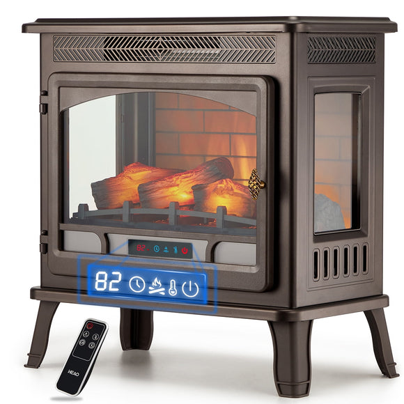 HEAO 3D Infrared Electric Fireplace Stove with Visible Control Panel and Remote, Freestanding Portable Fireplace Heater, ETL Certified, Overheating Safety Protection, for Home Office RV, 1500W(Bronze)