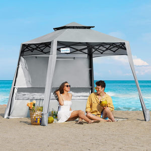 Quictent Pop up Canopy Pop up Beach Canopy, Instant Folding Canopy for Hiking Camping Fishing 8 x 8 ft Base / 6 x 6 ft Top,Grey