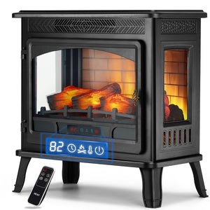 HEAO 3D Infrared Electric Fireplace Stove with Visible Control Panel and Remote, ETL Certified, 1500W (Black)