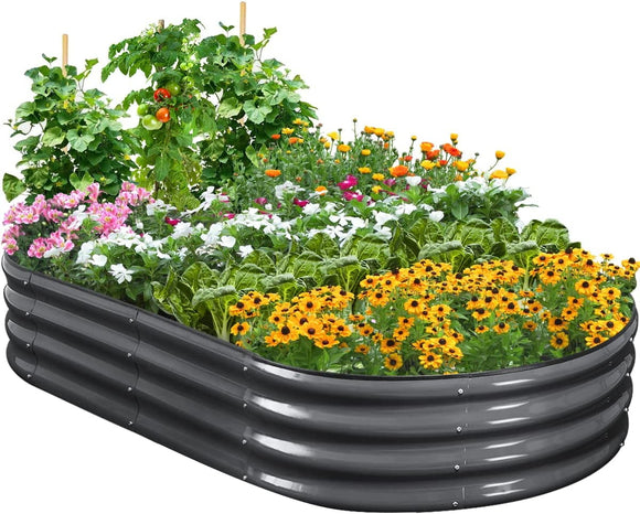 Quictent Galvanized Raised Garden Bed Kit, 6x3x1ft Oval Large Metal Outdoor Planting Box for Ground Planter Vegetables Flowers, Dark Grey
