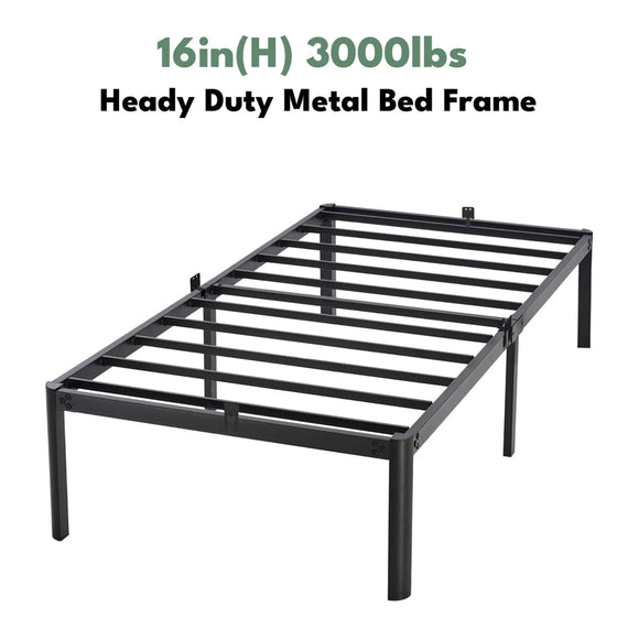 Tatago 16-Inch (H) Heavy Duty Bed Frame with Curved Legs, Withstand 3000 Pounds, Twin Size