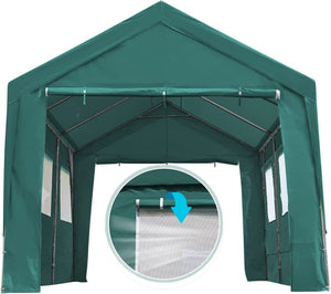 ADVANCE OUTDOOR 10x20 ft Heavy Duty Carport with Roll-up Ventilated Windows & Removable Sidewalls Car Canopy Garage Boat Shelter Party Tent, Adjustable Peak Height from 9.5ft to 11ft, Green