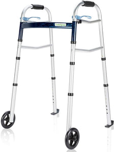 OasisSpace Compact Folding Walker, with Trigger Release and 5 Inches Wheels for The Seniors [Accessories Included] Narrow Lightweight Supports up to 350 lb