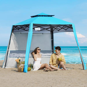 Quictent Pop up Canopy Tent, Lightweight and Compact Portable Canopy Tent by One Person Set up, Pop up Beach Canopy, Instant Folding Canopy for Hiking Camping Fishing 8 x 8 ft Base / 6 x 6 ft Top,Blue