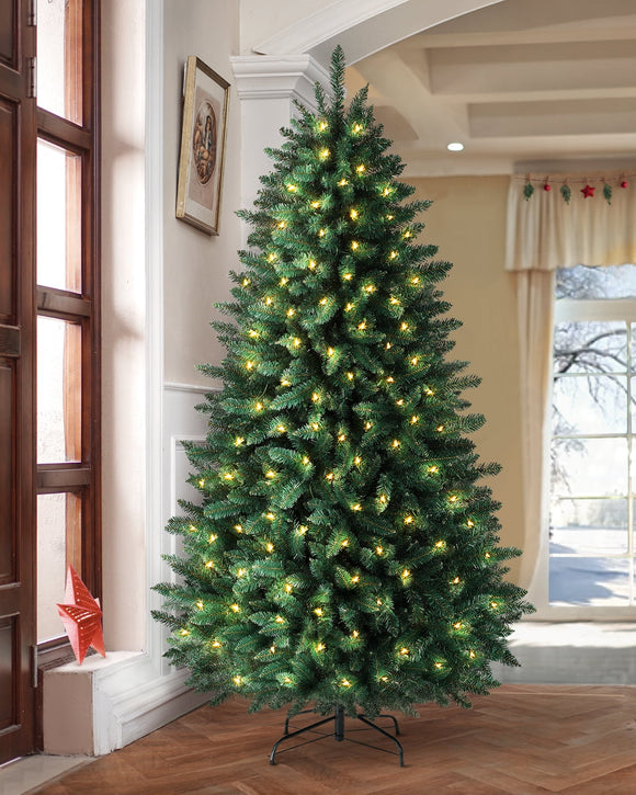 Pre-Lit Artificial Christmas Tree with Tips, Lights, Metal Stand