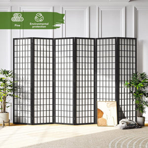 JOSTYLE Room Divider Screen 6 Panel, 5.9 Ft Folding Privacy Screen for Room Separation, Shoji Screen Japanese Style Room Divider Wall, Black