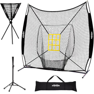 Zupapa 7'x7' Baseball Softball Practice Net Tee Caddy Set with Strike Zone
