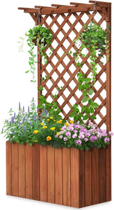 Quictent 25x12x48 in Wood Planter Box w/ Lattice Trellis for Vine Climbing Plants Flower Free-Standing Raised Bed, Unique Design, for Patio Garden Indoor Outdoor 48 in Height