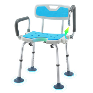 HEAO Heavy Duty Shower Chair with Detachable Arms , Shower Cutout Seat with 3.9" Non-Slip Rubber Tips, Support 400 lbs Bathtub Chair for Handicap, Disabled, Seniors & Pregnant