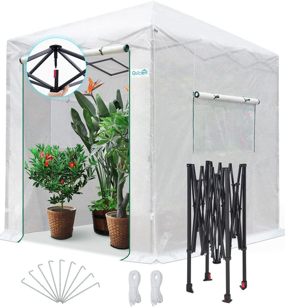 Quictent 8x6 FT Pop-Up Greenhouse Instant Walk-in Green House, Portable Greenhouse for Outdoors, Hot House Gardening Canopy Plants Shed, White