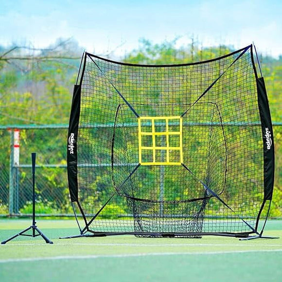 Zupapa Baseball Softball Practice Set - 7 by 7 Feet Net with Strike Zone, Baseball Backstop Practice Net for Batting Hitting Pitching Catching