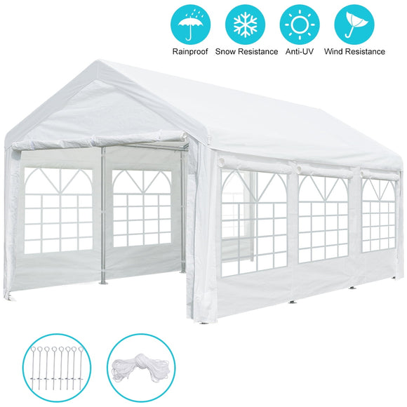 10 x 20 FT Heavy Duty Carport Car Canopy Garage Shelter Tent with Removable Window Sidewalls and Doors, White