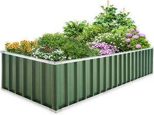 KING BIRD 101"x 36"x 18" Galvanized Raised Garden Bed 2 Installation Methods for DIY Outdoor Heightened Steel Metal Planter Kit Box for Deep-Rooted Vegetables, Flowers, Large Raised Bed Kit(Green)