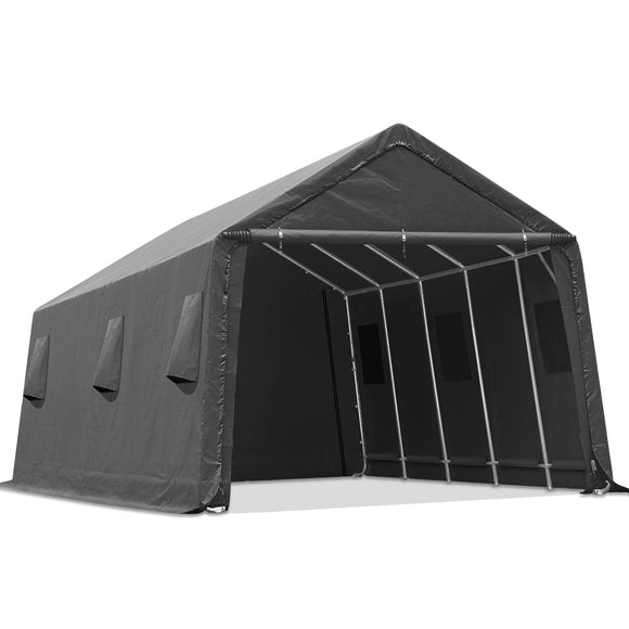 ADVANCE OUTDOOR 13x20 ft Carport 2 Roll up Doors & Vents Outdoor Portable Storage Shelter Garage Tent for Vehicl Truck Boat with Heavy Duty Metal Frame and Anti-UV Snow Resistant, Gray