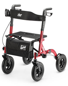 Zler Rollator Walker with Seat - Aluminum Rollator Walker for Seniors, Mobility Aids Walker with 10” Large PU Wheel, All Terrain Walkers with Backrest, Supports up to 300lbs for Elderly, Red