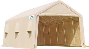 ADVANCE OUTDOOR 13x20 ft Garage Tent Carports with 2 Roll up Doors & Vents Outdoor Portable Storage Shelter for Vehicl Truck Boat Anti-UV Snow Resistant Waterproof, Beige