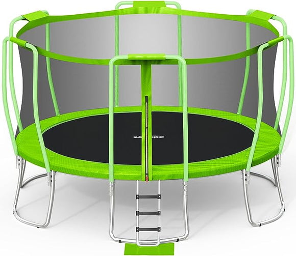 Zupapa No-Gap Design 16 15 14FT Trampoline for Kids with Safety Enclosure Net 425LBS Weight Capacity Outdoor Trampolines for Children Green