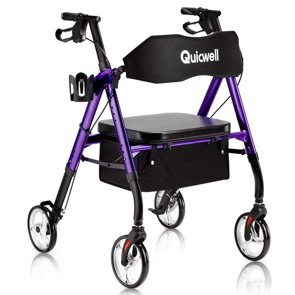 Quicwell Purple Heavy Duty Bariatric Rollator Walker with Backrest,Large Paded Seat.up to 450 lbs