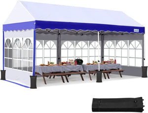 Quictent Heavy Duty 10x20 Pop up Canopy Tent Canopy Tent with 6 Sand Bags (Blue&White)