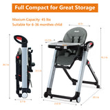 HEAO Adjustable  Baby Folding High Chair-Gray